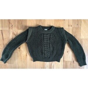 VIGOSS Sweater Womens Size S Olive Green Cable Knit Cold Shoulder Cropped